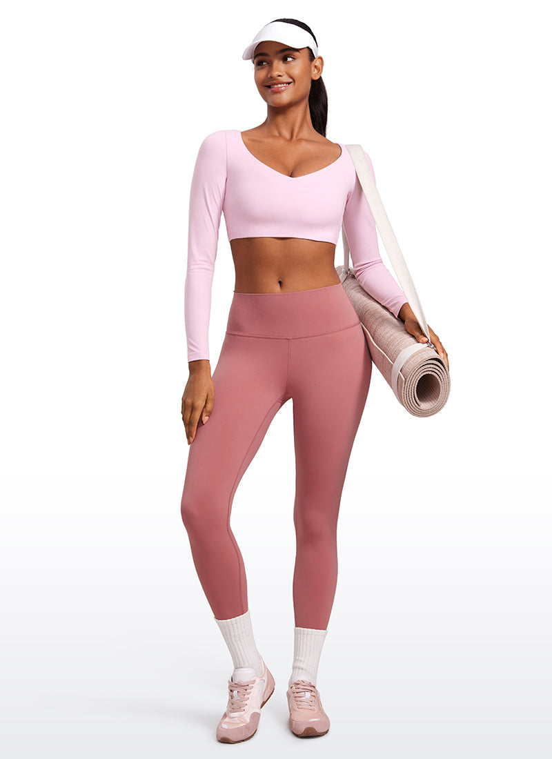 CRZ YOGA Women's Butterluxe Double Lined Long Sleeve V Neck Cropped White