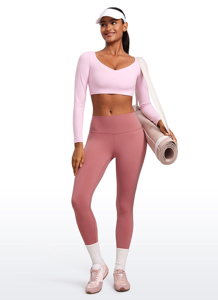 CRZ YOGA Women's Butterluxe Double Lined Long Sleeve V Neck Cropped White