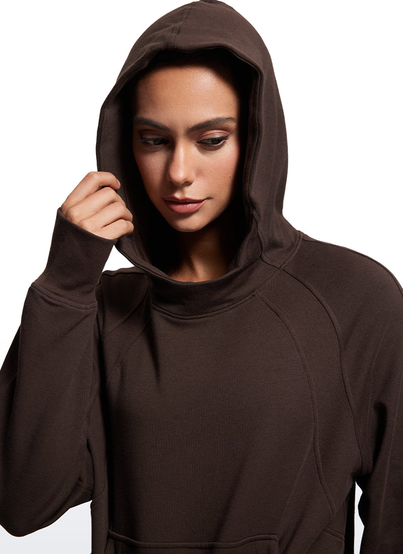 Fleece Mock Neck Hoodies with Thumb Holes