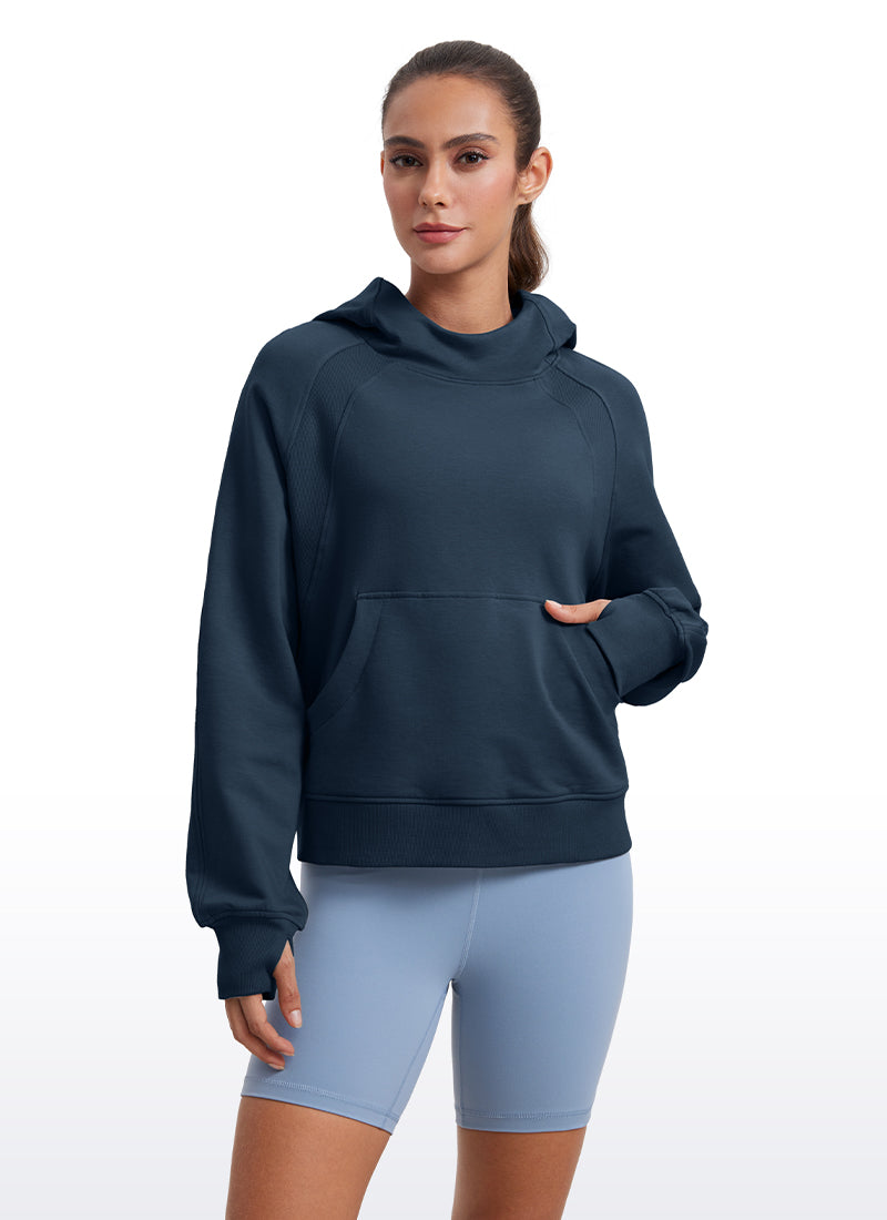 Fleece Mock Neck Hoodies with Thumb Holes