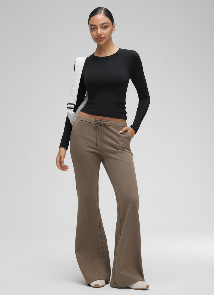 CRZ YOGA Women's Crew Neck Tight Fit Long Sleeve Shirts Casual Tee Black