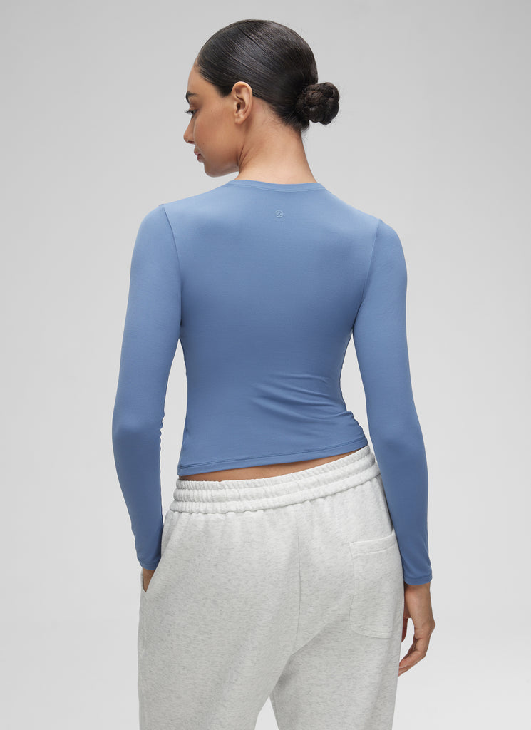 CRZ YOGA Women's Crew Neck Tight Fit Long Sleeve Shirts Casual Tee Sparkle Blue