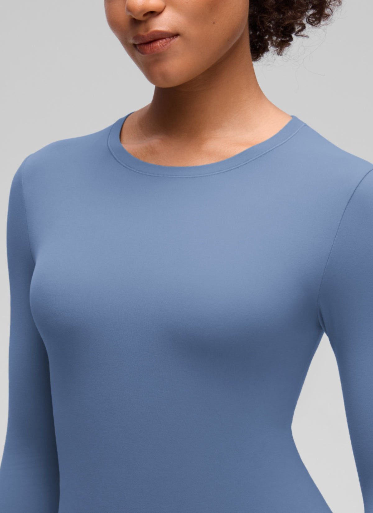 CRZ YOGA Women's Crew Neck Tight Fit Long Sleeve Shirts Casual Tee Oasis Blue @model_info:F