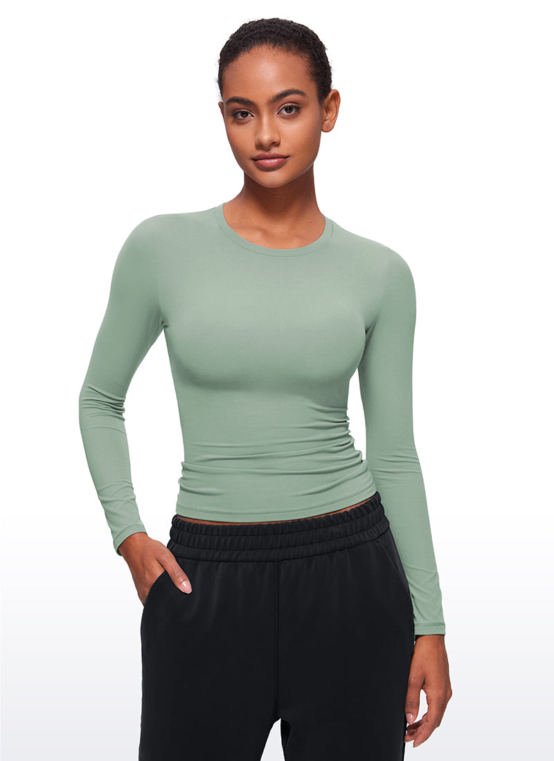 CRZ YOGA Women's Crew Neck Tight Fit Long Sleeve Shirts Casual Tee Sparkle Blue