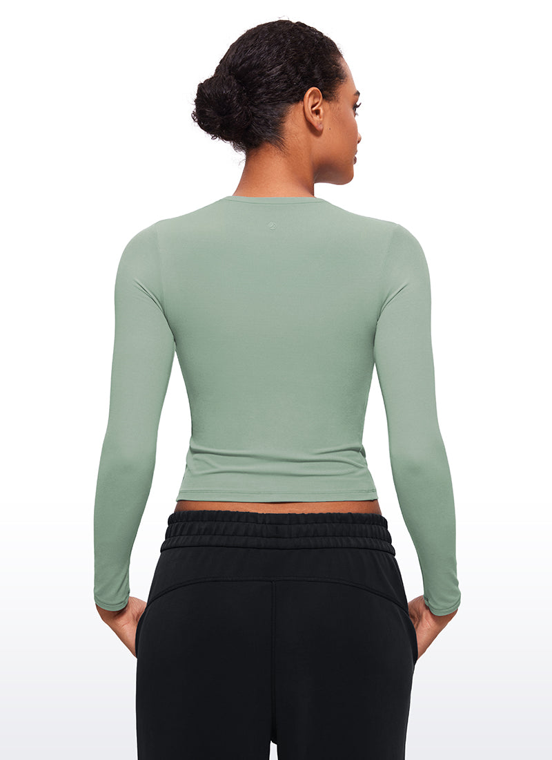 CRZ YOGA Women's Crew Neck Tight Fit Long Sleeve Shirts Casual Tee Oasis Blue