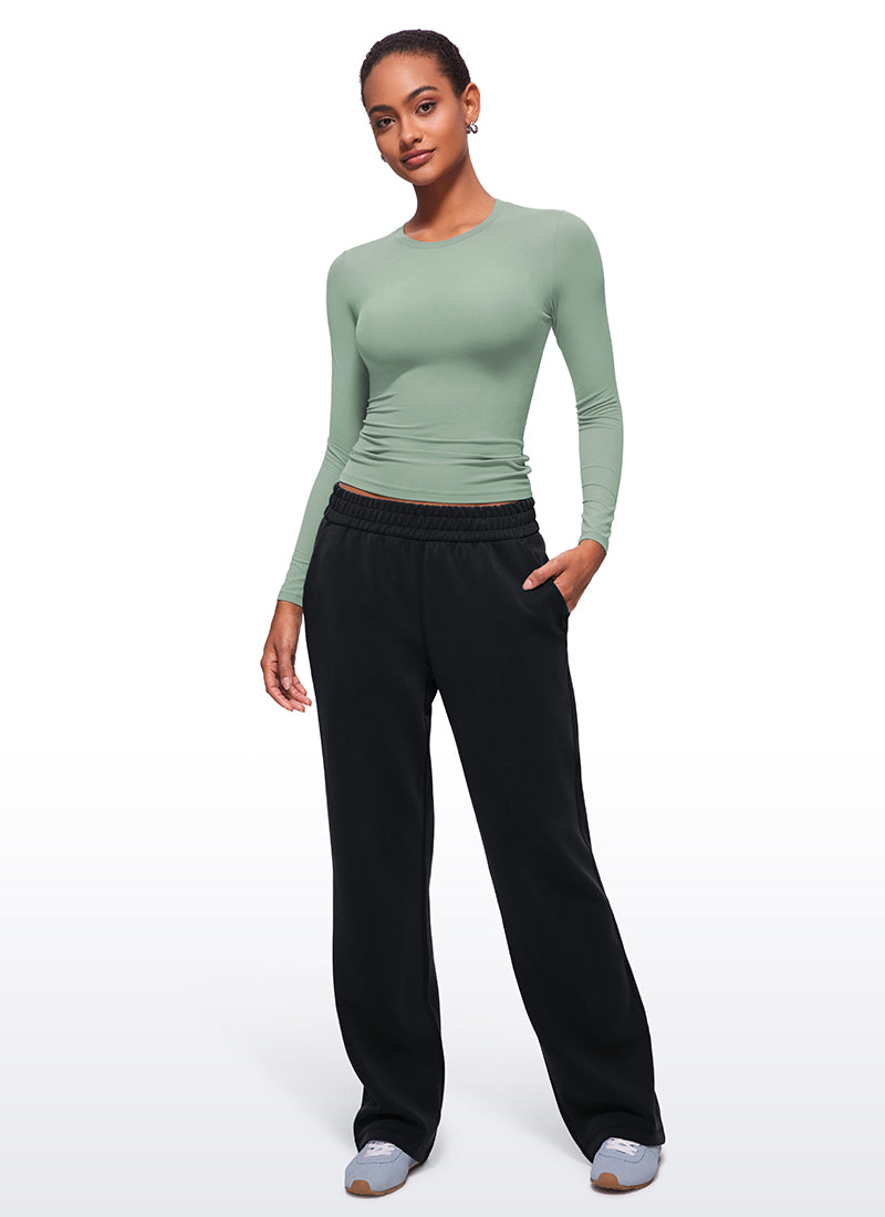 CRZ YOGA Women's Crew Neck Tight Fit Long Sleeve Shirts Casual Tee Oasis Blue