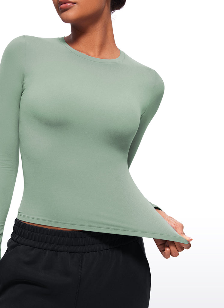 CRZ YOGA Women's Crew Neck Tight Fit Long Sleeve Shirts Casual Tee True Navy