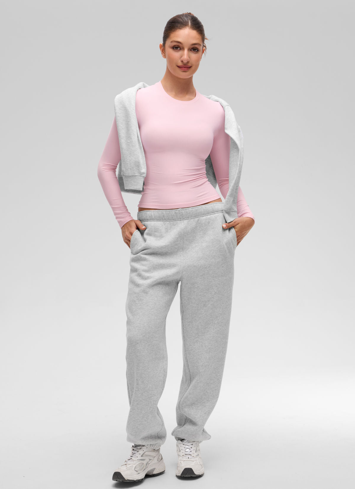 CRZ YOGA Women's Crew Neck Tight Fit Long Sleeve Shirts Casual Tee Strawberry Pink