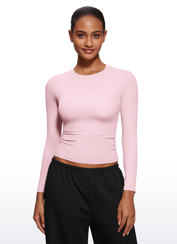 CRZ YOGA Women's Crew Neck Tight Fit Long Sleeve Shirts Casual Tee Sparkle Blue