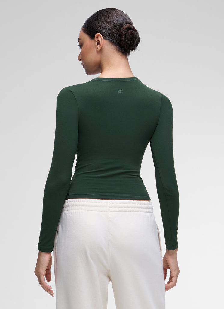 CRZ YOGA Women's Crew Neck Tight Fit Long Sleeve Shirts Casual Tee Legend Green