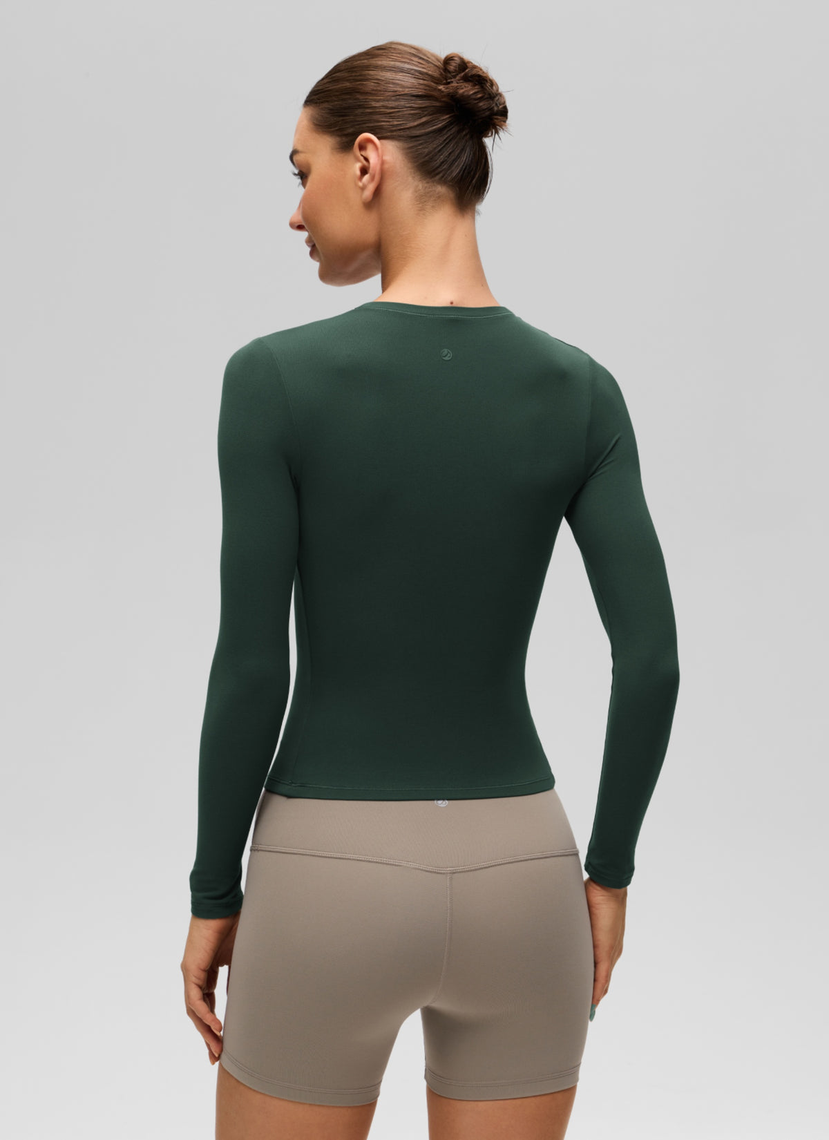 CRZ YOGA Women's Crew Neck Tight Fit Long Sleeve Shirts Casual Tee Legend Green @model_info:K