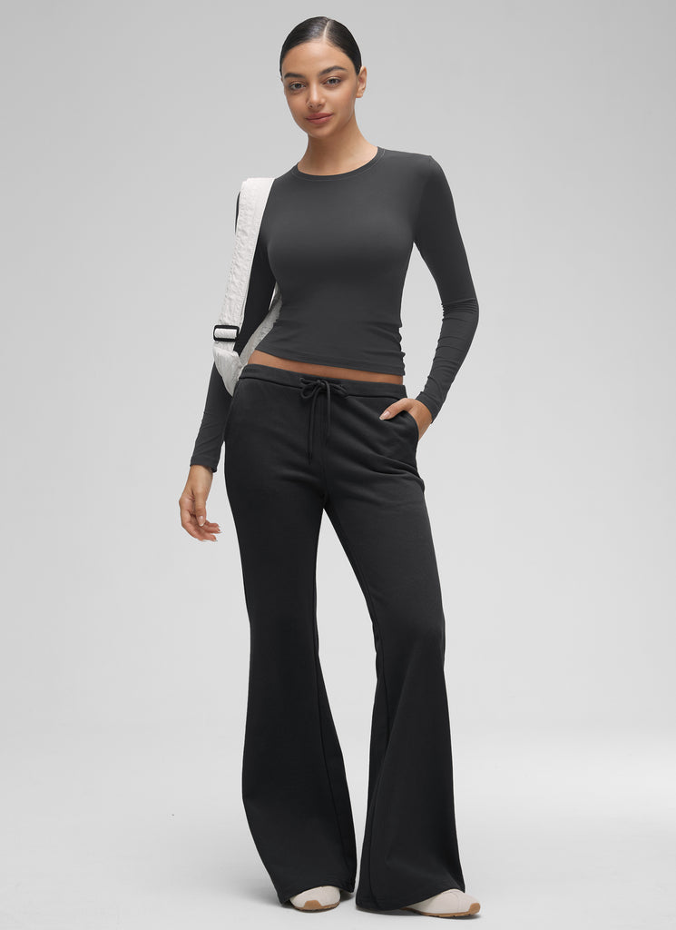 CRZ YOGA Women's Crew Neck Tight Fit Long Sleeve Shirts Casual Tee Mysterious Grey