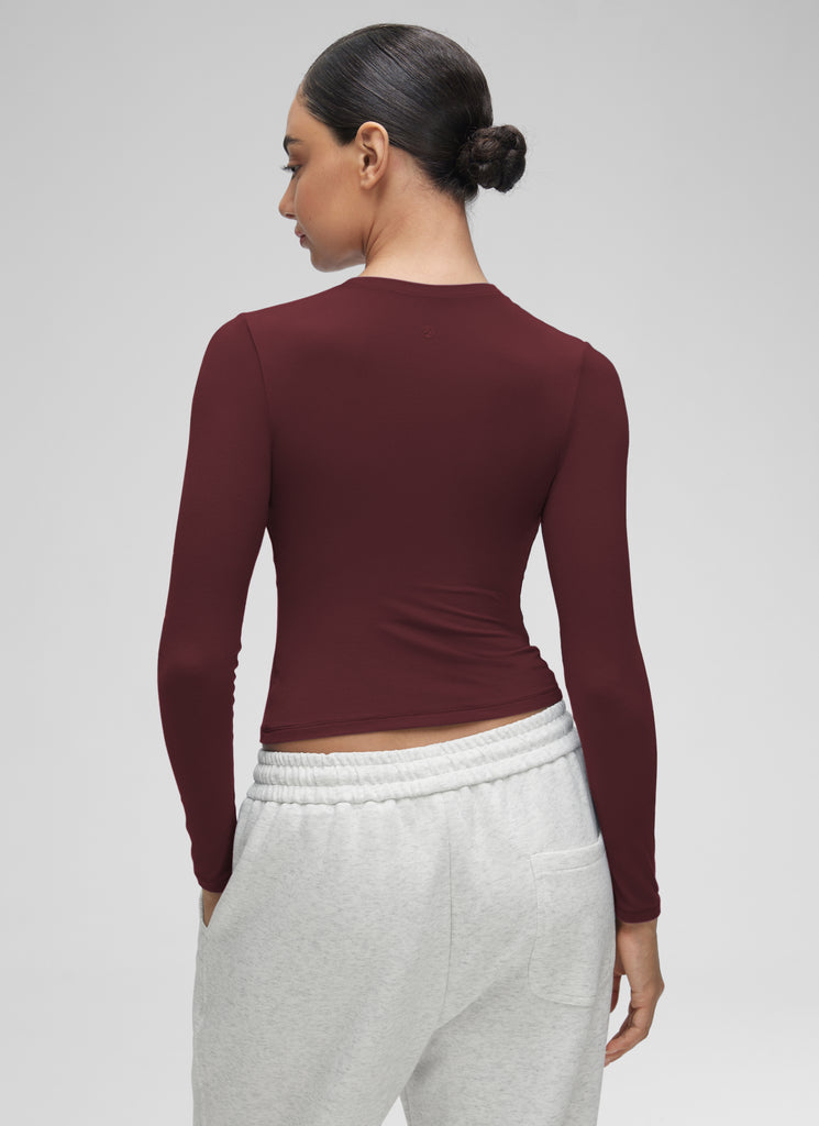 CRZ YOGA Women's Crew Neck Tight Fit Long Sleeve Shirts Casual Tee Legend Green