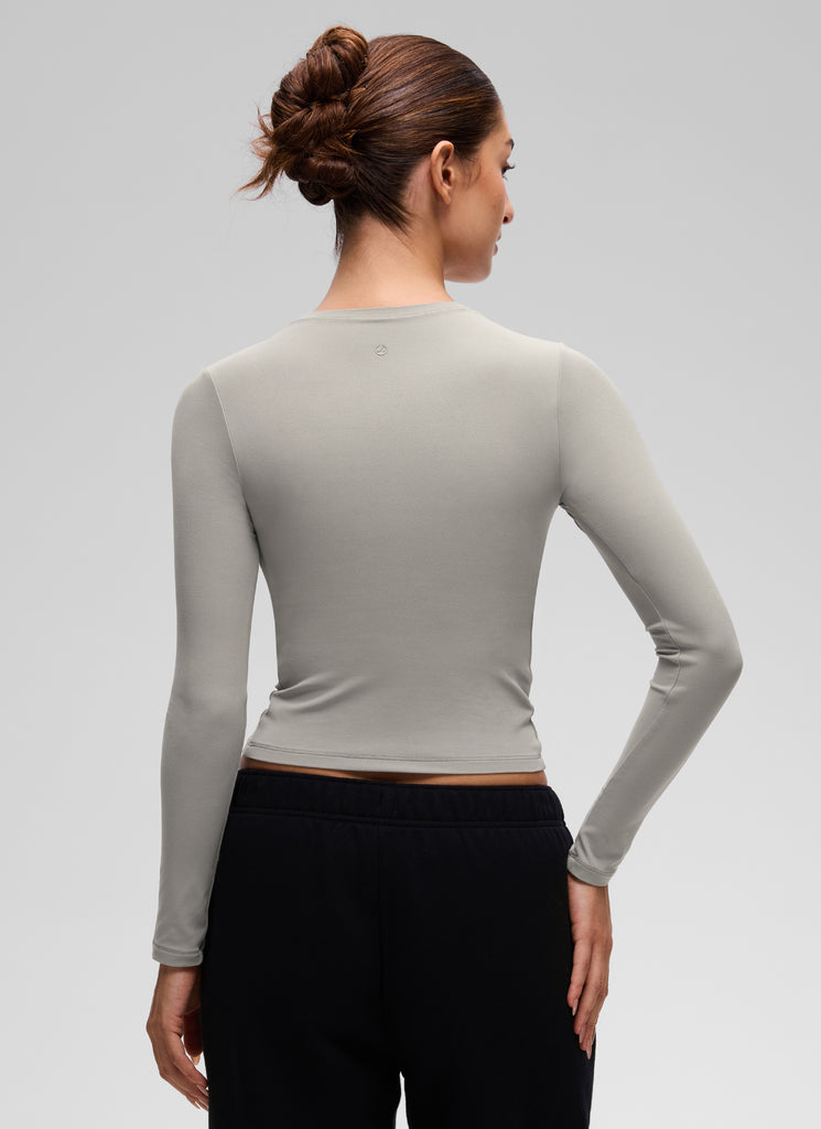 CRZ YOGA Women's Crew Neck Tight Fit Long Sleeve Shirts Casual Tee Mysterious Grey