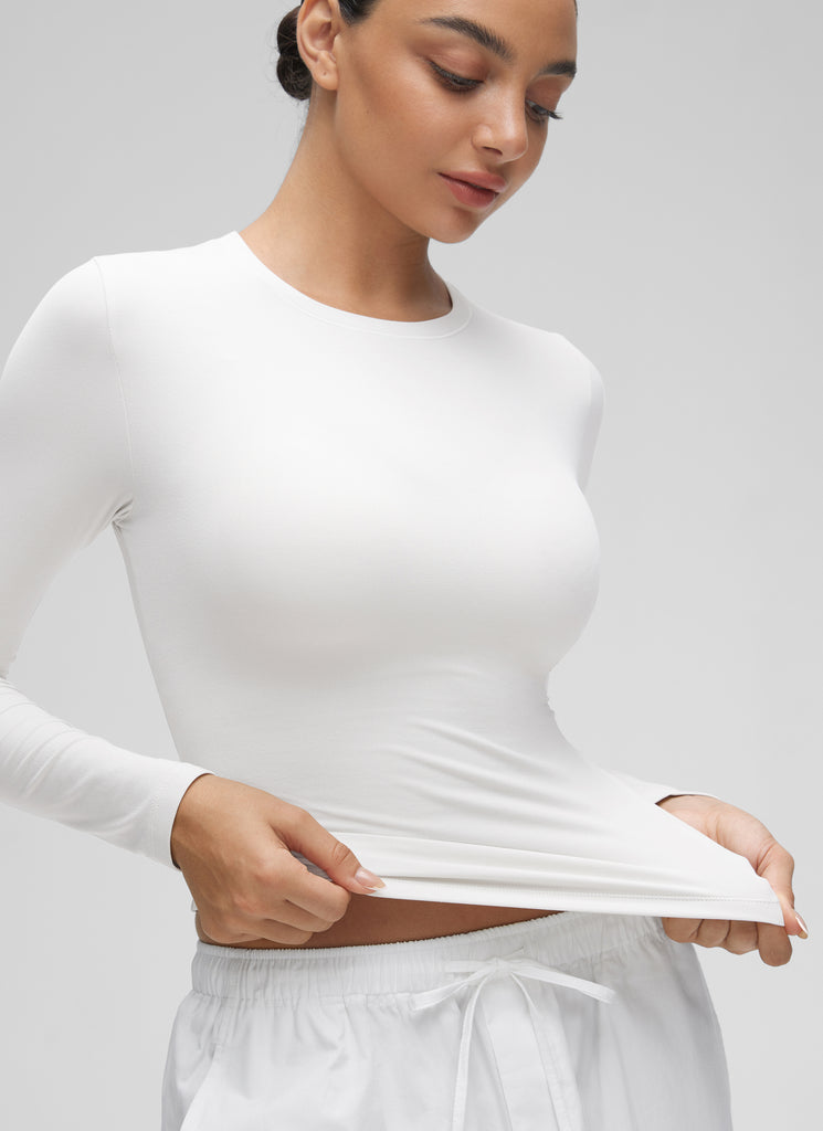 CRZ YOGA Women's Crew Neck Tight Fit Long Sleeve Shirts Casual Tee Black