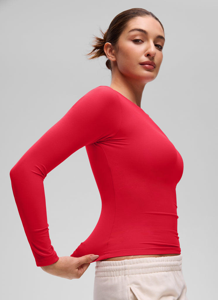 CRZ YOGA Women's Crew Neck Tight Fit Long Sleeve Shirts Casual Tee Rock grey