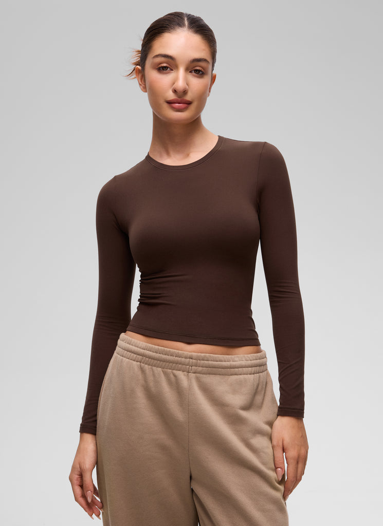 CRZ YOGA Women's Crew Neck Tight Fit Long Sleeve Shirts Casual Tee Aurora Red