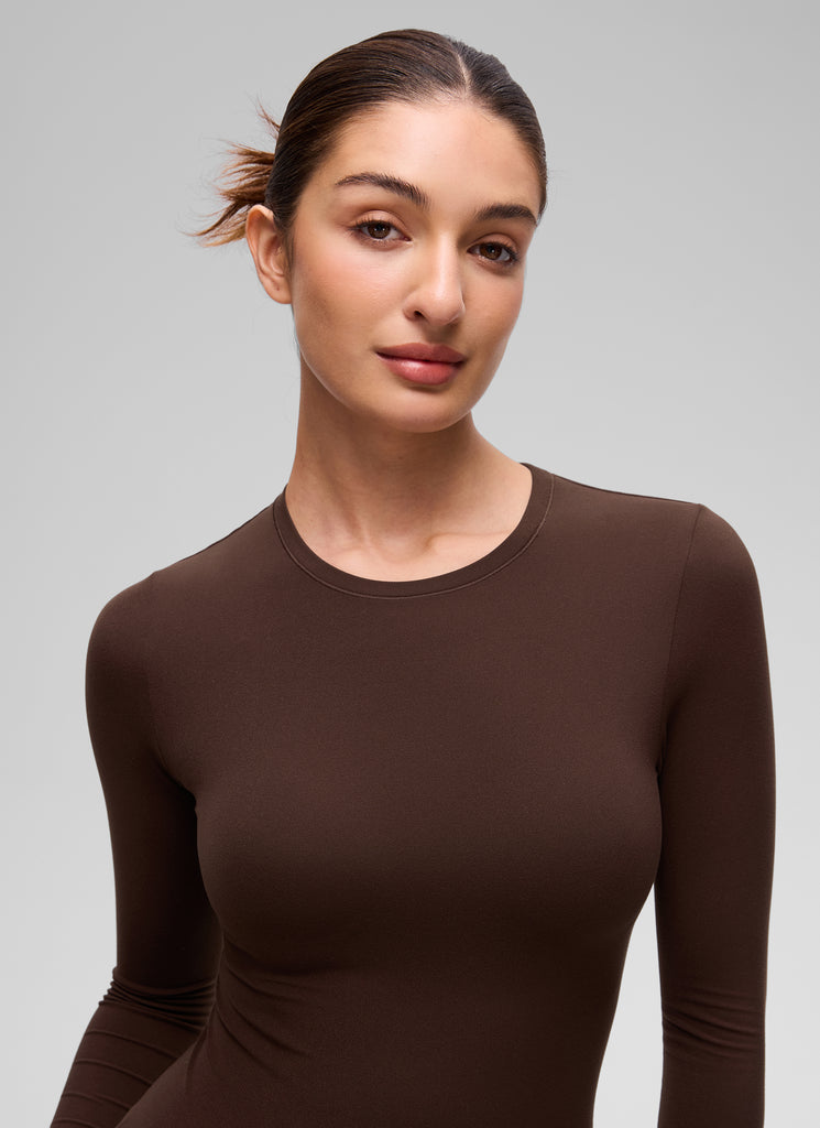 CRZ YOGA Women's Crew Neck Tight Fit Long Sleeve Shirts Casual Tee Aurora Red