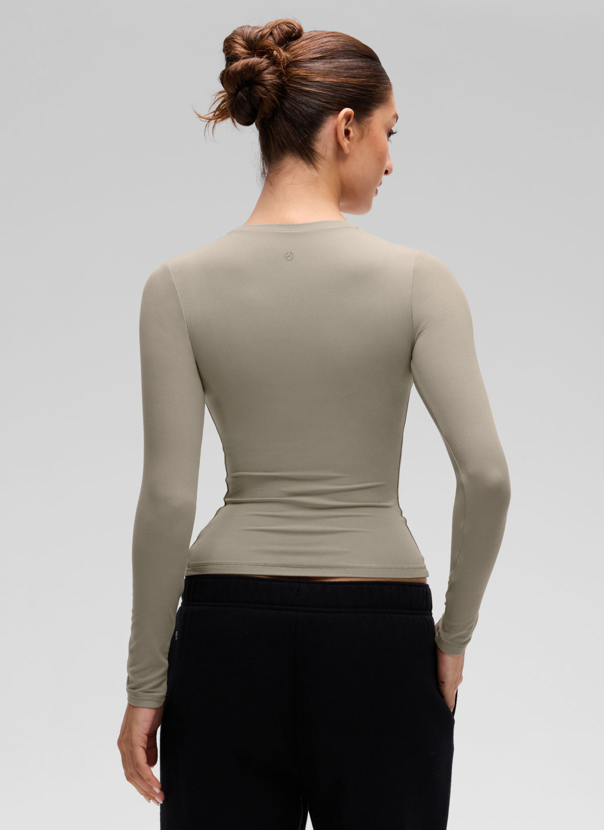 CRZ YOGA Women's Crew Neck Tight Fit Long Sleeve Shirts Casual Tee Warm Ash Grey