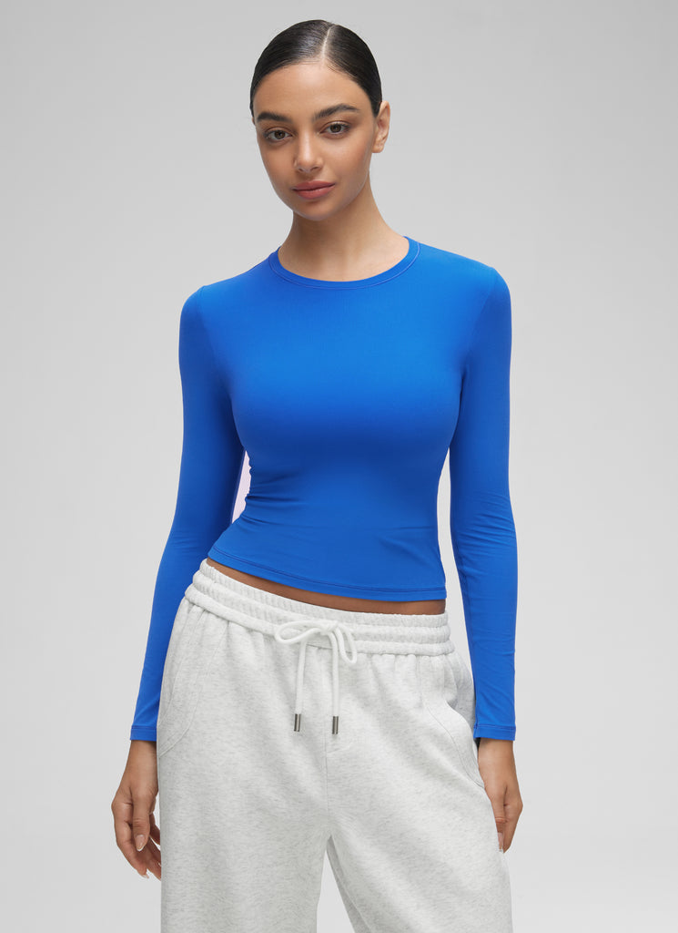 CRZ YOGA Women's Crew Neck Tight Fit Long Sleeve Shirts Casual Tee Hot Fudge Brown