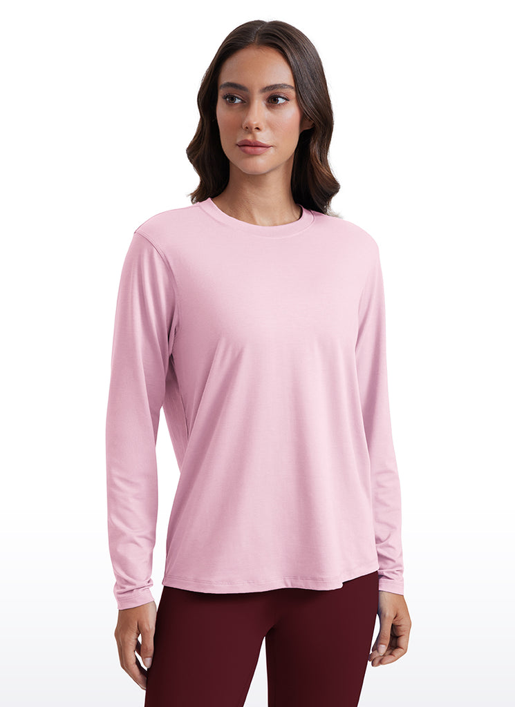 CRZ YOGA Women Workout Loose Fit Cassual Long Sleeves Quick Dry Cambric Blue