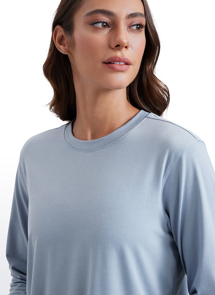 CRZ YOGA Women Workout Loose Fit Cassual Long Sleeves Quick Dry Cambric Blue