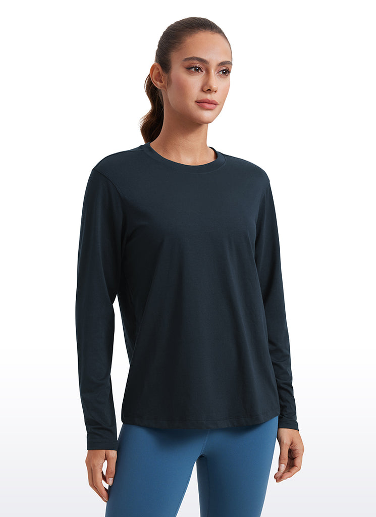 CRZ YOGA Women Workout Loose Fit Cassual Long Sleeves Quick Dry Milky White