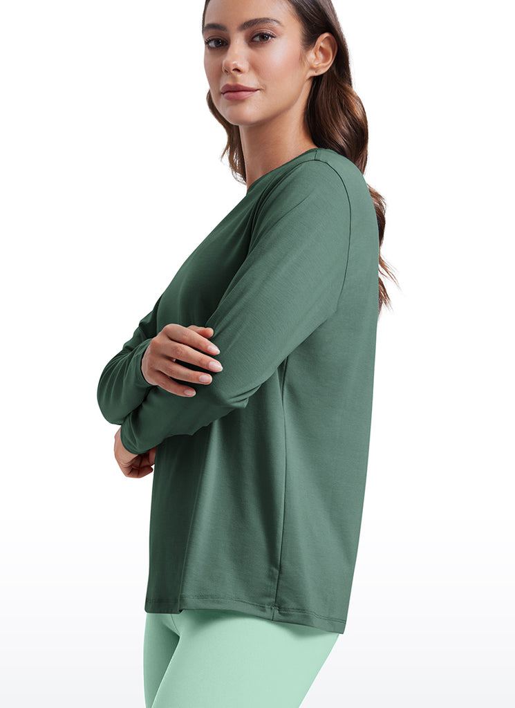 CRZ YOGA Women Workout Loose Fit Cassual Long Sleeves Quick Dry Coffee Brown