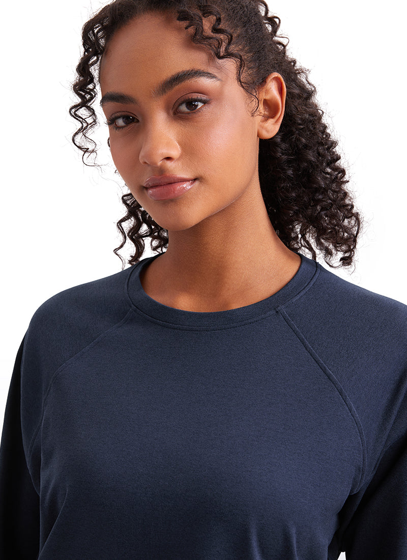 CRZ YOGA Women Casual Lightweight Relaxed Fit Long Sleeves Crew Neck Navy