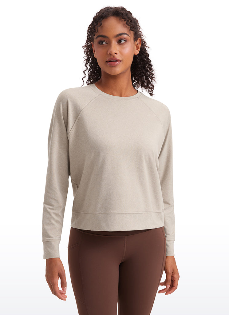 CRZ YOGA Women Casual Lightweight Relaxed Fit Long Sleeves Crew Neck Hot Fudge Brown