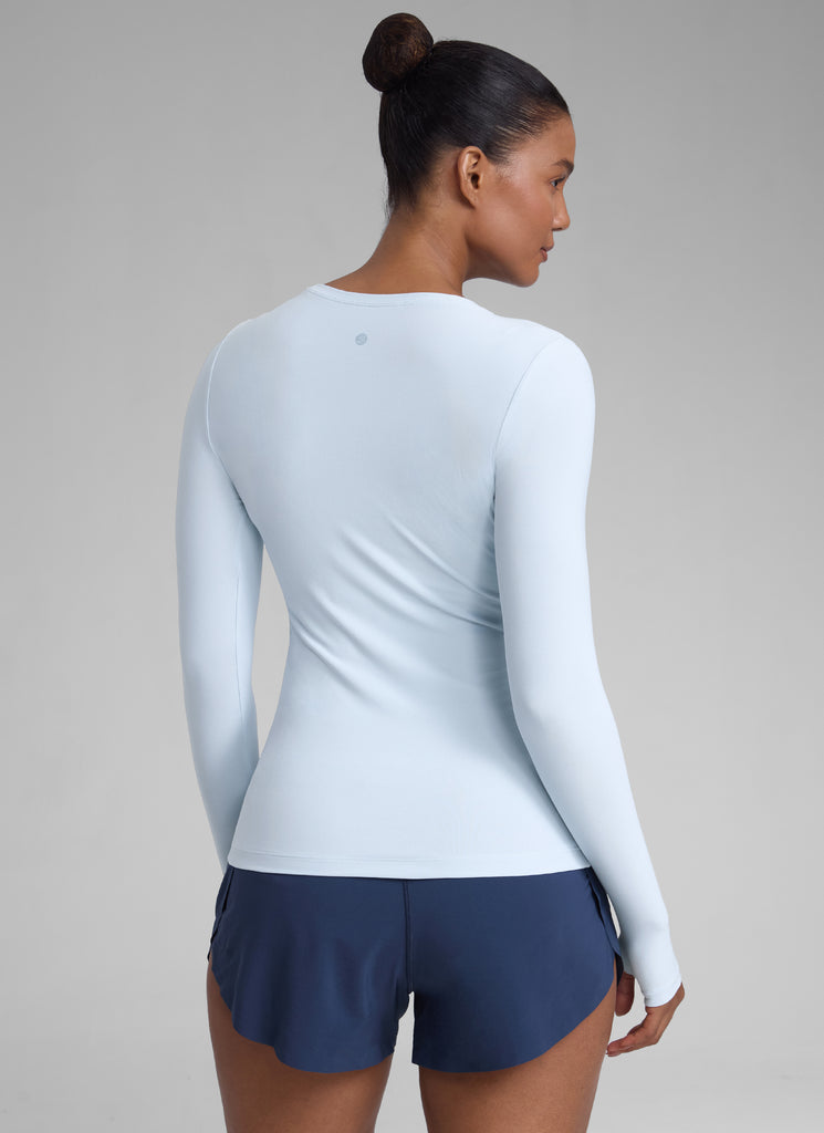 CRZYOGA Women's Cloudweight Workout Crewneck Long Sleeve Thumb Hole Hot Fudge Brown