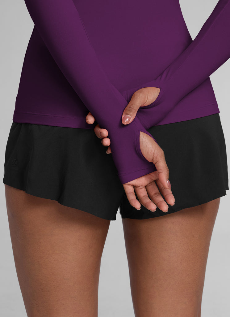 CRZYOGA Women's Cloudweight Workout Crewneck Long Sleeve Thumb Hole Mysterious Grey