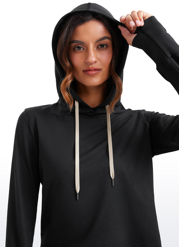 CRZ YOGA Women's Casual Workout Long Sleeve Hooded Sweat Shirts Black