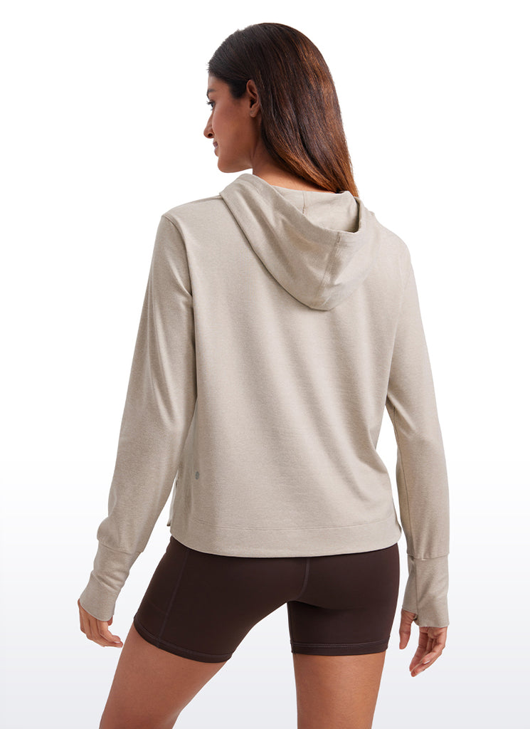 CRZ YOGA Women's Casual Workout Long Sleeve Hooded Sweat Shirts Grey Sage