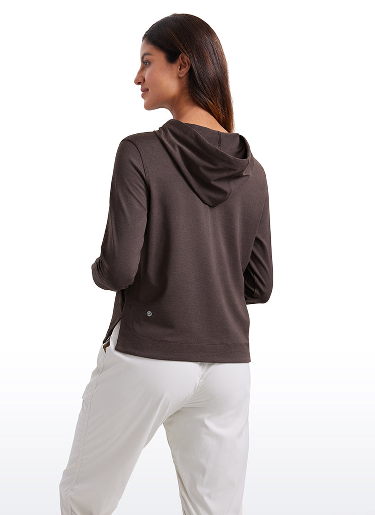 CRZ YOGA Women's Casual Workout Long Sleeve Hooded Sweat Shirts Mojave Tan