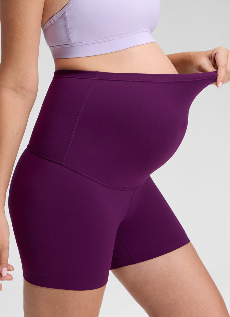 CRZ YOGA Women's Maternity Biker Shorts Super High Rise Butterluxe 4'' Plum Magenta