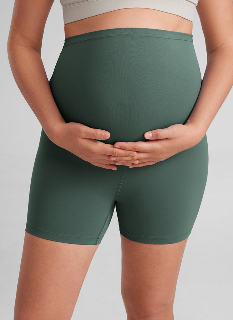 CRZ YOGA Women's Maternity Biker Shorts Super High Rise Butterluxe 4'' Dark Forest Green