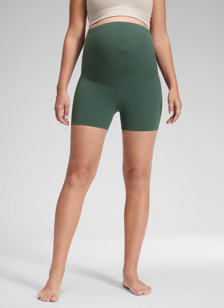 CRZ YOGA Women's Maternity Biker Shorts Super High Rise Butterluxe 4'' Dark Forest Green