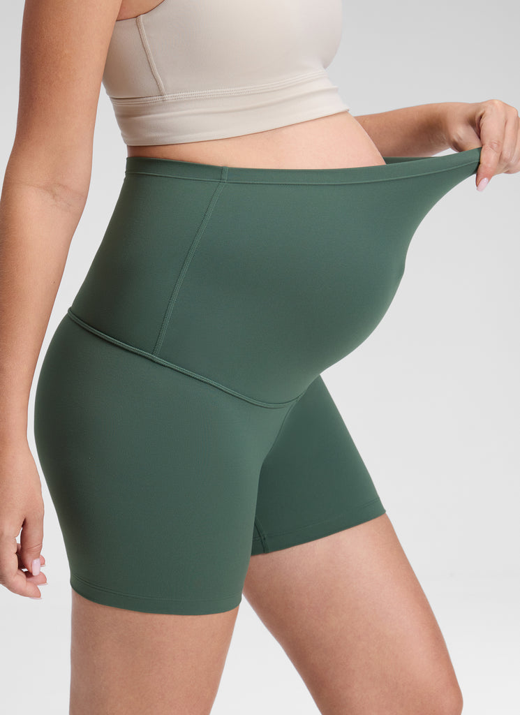 CRZ YOGA Women's Maternity Biker Shorts Super High Rise Butterluxe 4'' Dark Forest Green