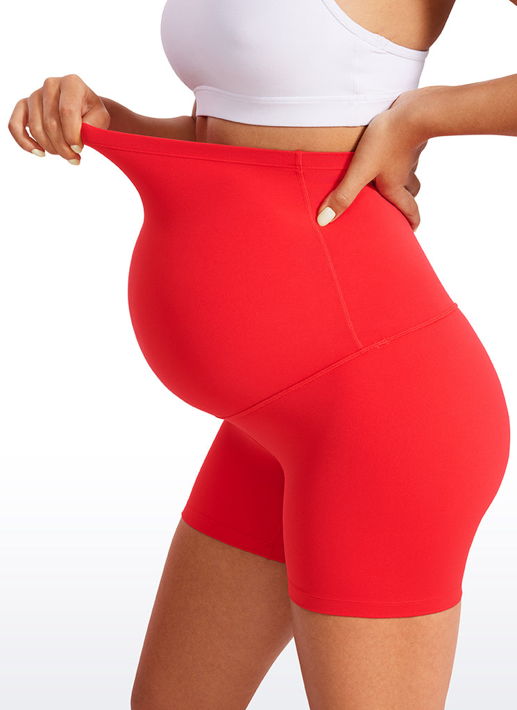 CRZ YOGA Women's Maternity Biker Shorts Super High Rise Butterluxe 4'' Deep Red