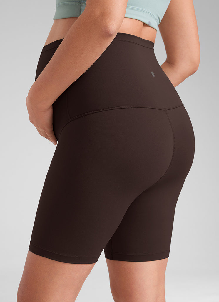 CRZ YOGA Women's Maternity Biker Shorts Super High Rise Butterluxe 6'' Hot Fudge Brown