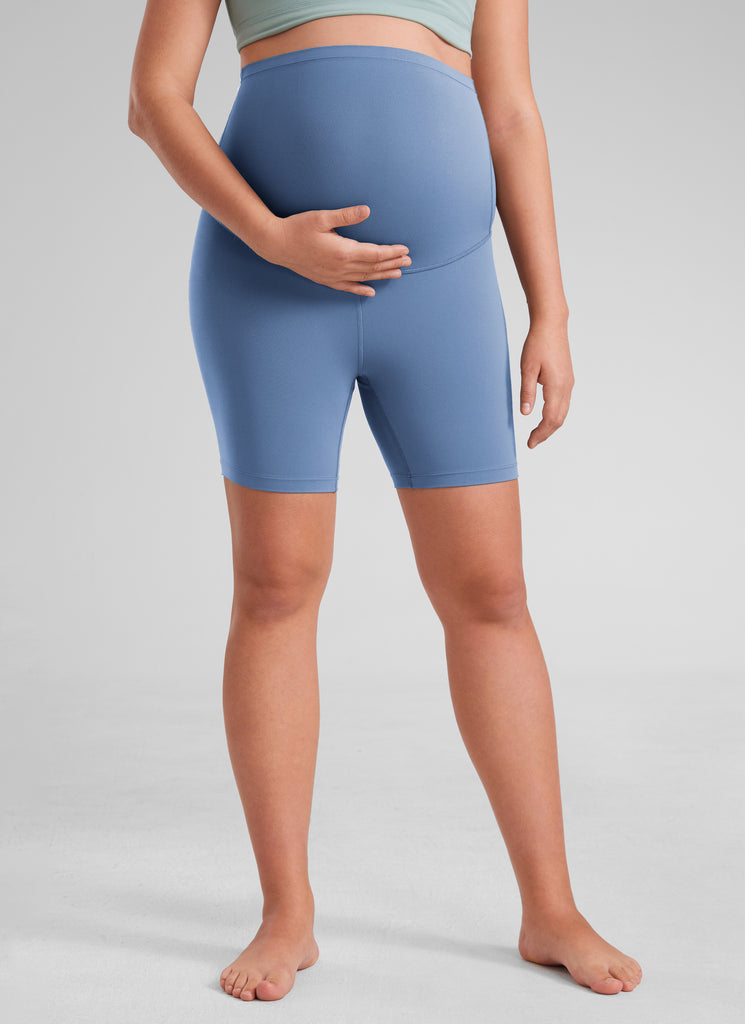 CRZ YOGA Women's Maternity Biker Shorts Super High Rise Butterluxe 6'' Mojave Tan