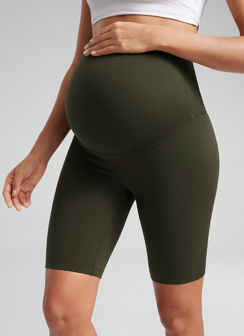 CRZ YOGA Women's Maternity Biker Shorts Super High Rise Butterluxe 8'' Olive Green