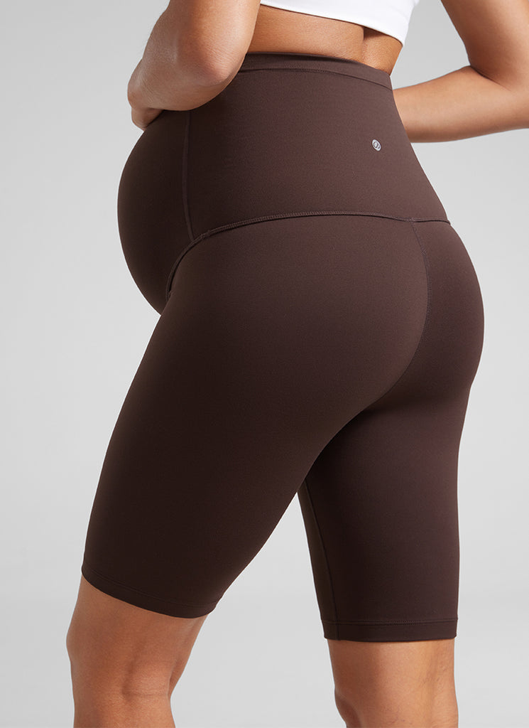 CRZ YOGA Women's Maternity Biker Shorts Super High Rise Butterluxe 8'' Hot Fudge Brown