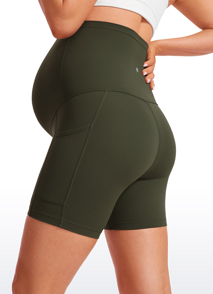 CRZ YOGA Women's Maternity Biker Shorts with Pockets Super High Rise Butterluxe 5'' Olive Green