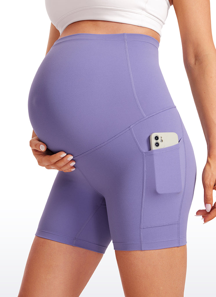 CRZ YOGA Women's Maternity Biker Shorts with Pockets Super High Rise Butterluxe 5'' Dark Lavender Purple