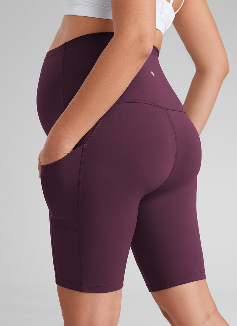 CRZ YOGA Women's Maternity Biker Shorts with Pockets Butterluxe 8'' Deep Purple