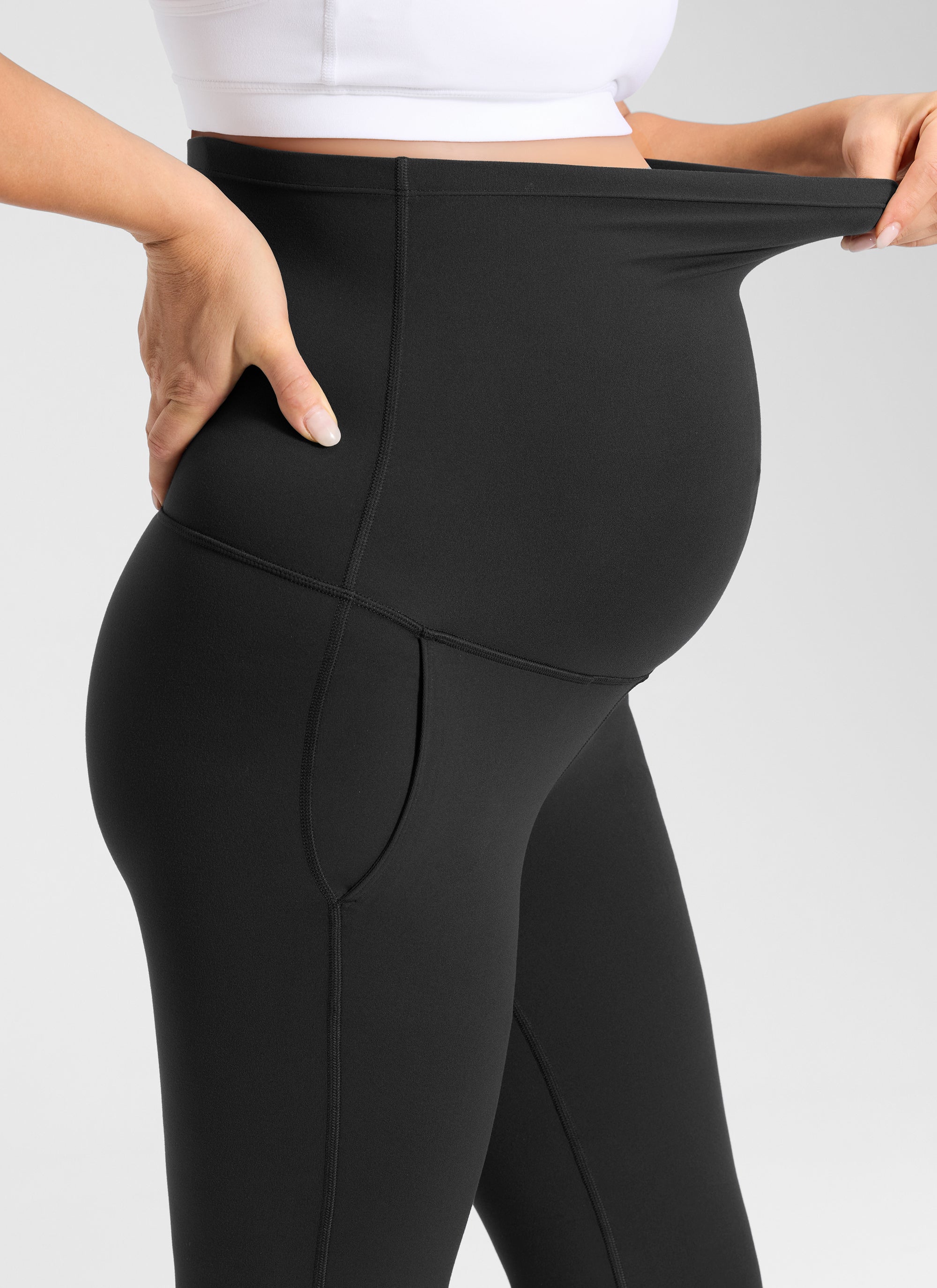 CRZ YOGA Women's Maternity Flare Leggings Pockets Butterluxe 31'' Black