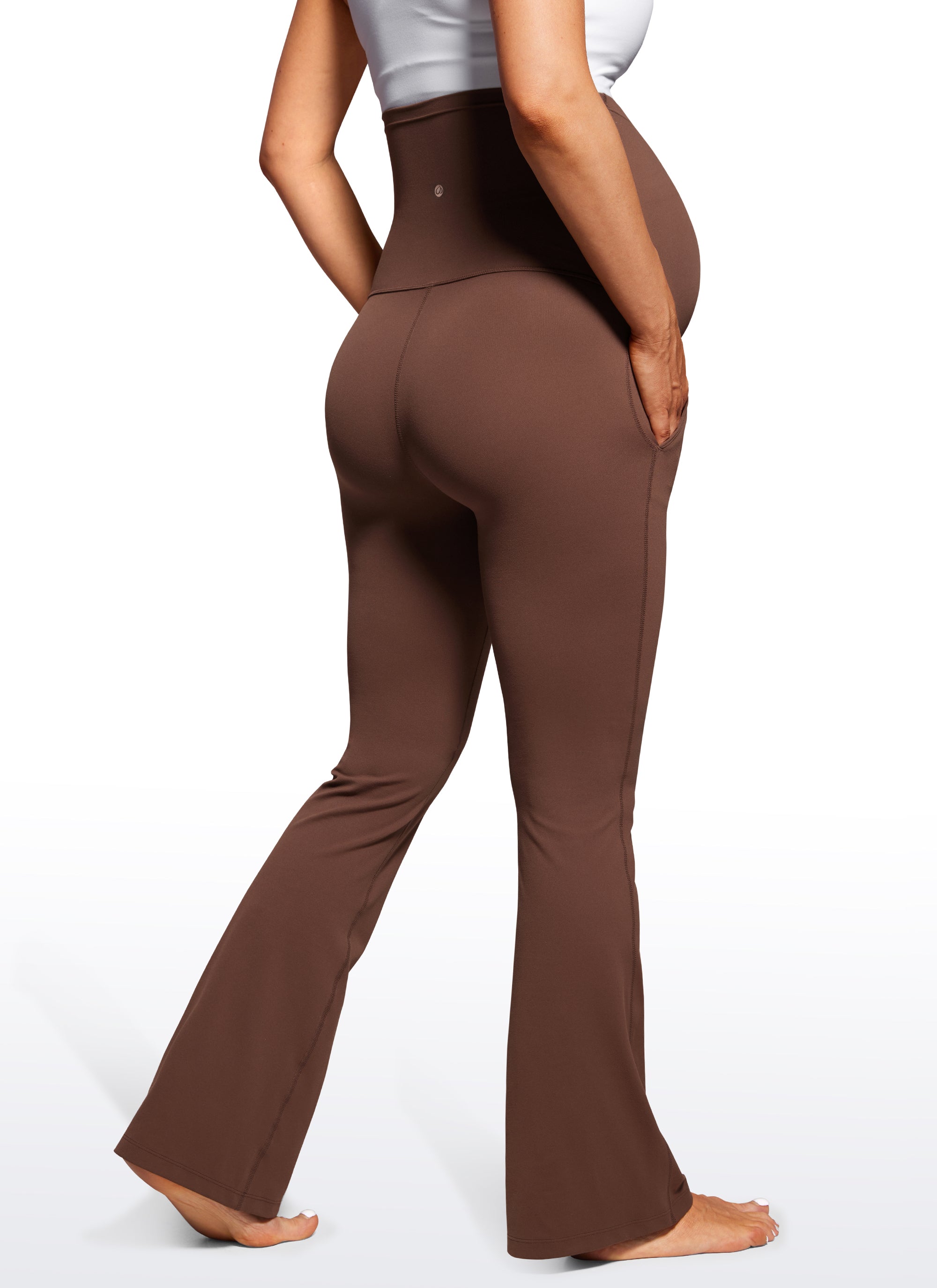 CRZ YOGA Women's Maternity Flare Leggings Pockets Butterluxe 31'' Olive Green