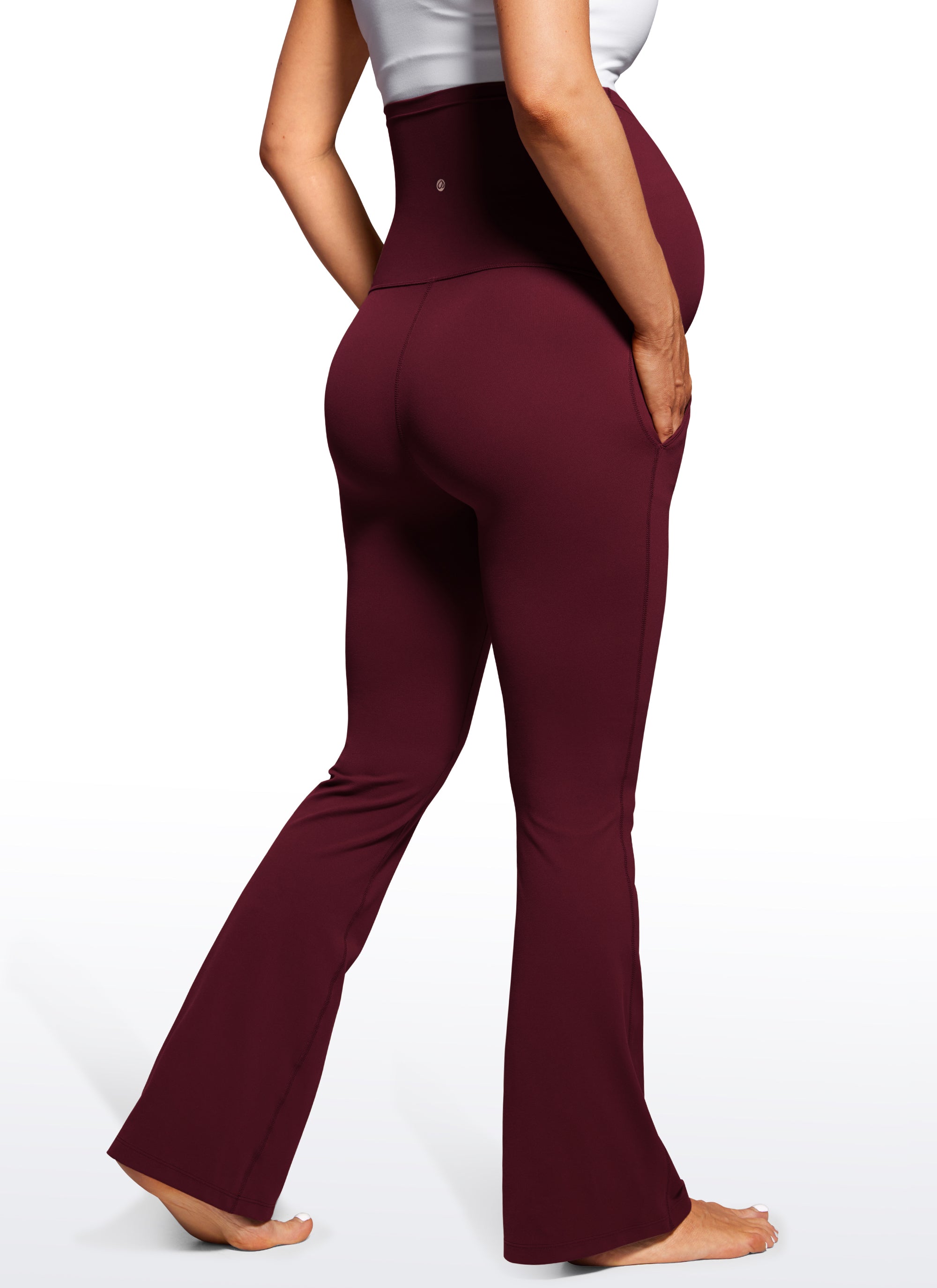 CRZ YOGA Women's Maternity Flare Leggings Pockets Butterluxe 31'' Red Merlot